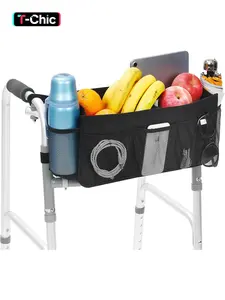 Foldable Walker Basket Tote Bag with Cup Holder, Large Capacity Organizer for Seniors Elderly, Side Organizer Bag, Bag Insert for Walker, Universal Walkers, Gift for Family