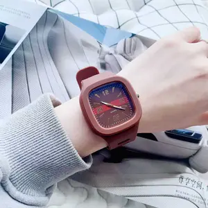 Women's Square Silicone Watch, Academy Style, Trendy Quartz Analog Watch, Large Dial, Unisex Fashion Accessory, Casual Trendy Wristwatch