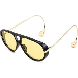 EyeconicFinds Oversized Aviator Sunglasses With Earring Design for Women Large Big Frame Luxury Designer Shades for Ladies B0296