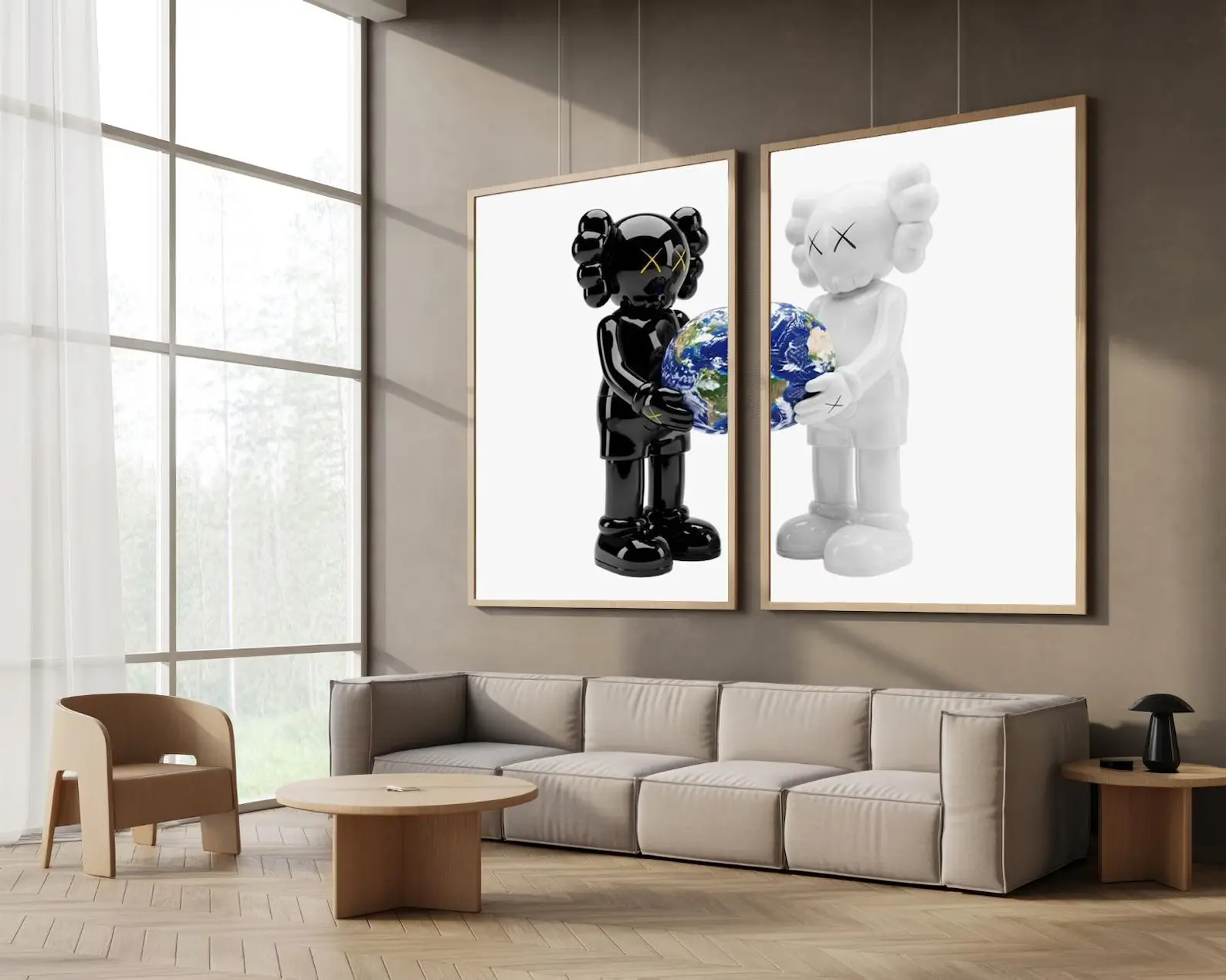 2-Piece KAWS-Inspired Printable Earth Posters, Hypebeast Streetwear Wall Art, Graffiti Toy Sneaker Figure Themed Digital Download, Modern Hype Room Decor