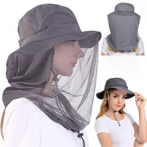 Homeya Mosquito Net Hat Anti Bug Head Netting Bucket Sun Fishing Safari Gardening Mesh Bee Cap for Men Women
