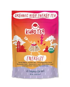 Kubo Tea: Organic Energize Yerba Mate Tea | High Caffeine Tea (160 mg) | Healthy Coffee Substitute | Clean Energy Beverage| 20 Ct | Compostable Packaging