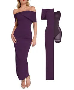 Popilush Shapewear Off-the-Shoulder Slim Column Maxi Dress Casual Chic