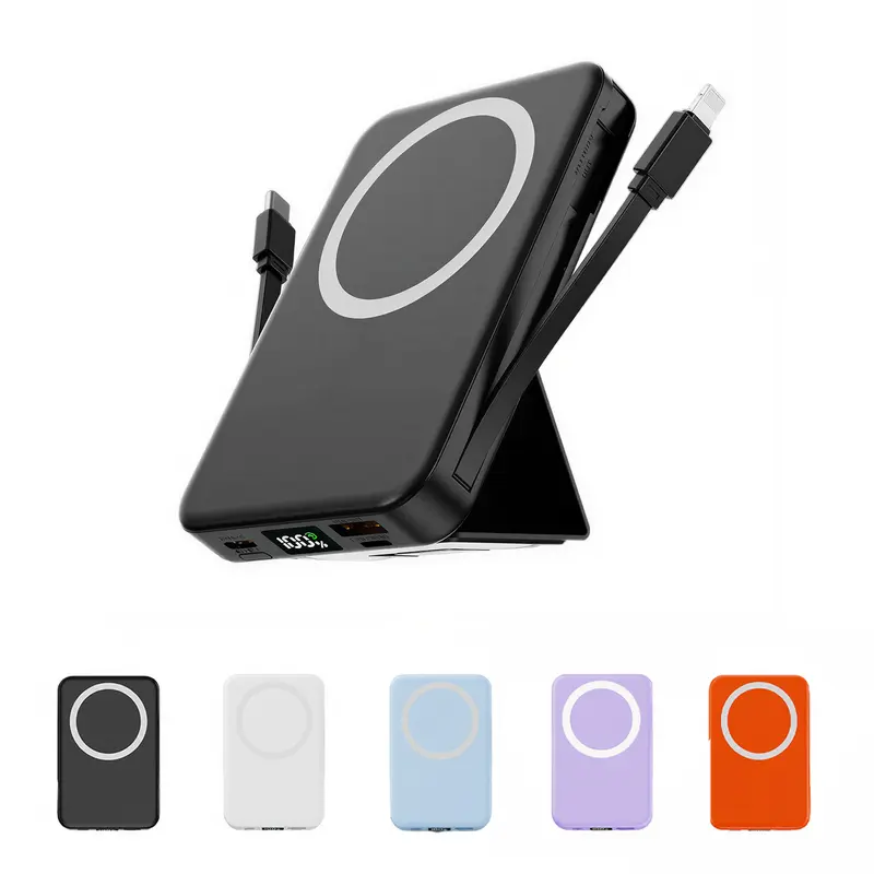 sohochic 10000mAh MagSafe Magnetic Portable Charger - 22.5W PD Fast Charging Wireless Battery Pack, Built-in Lightning/C-USB Cables, LED Display Stand Holder, Chargeable for iPhone 18/17/16/15/14/13/12 Smartphones & Android Devices