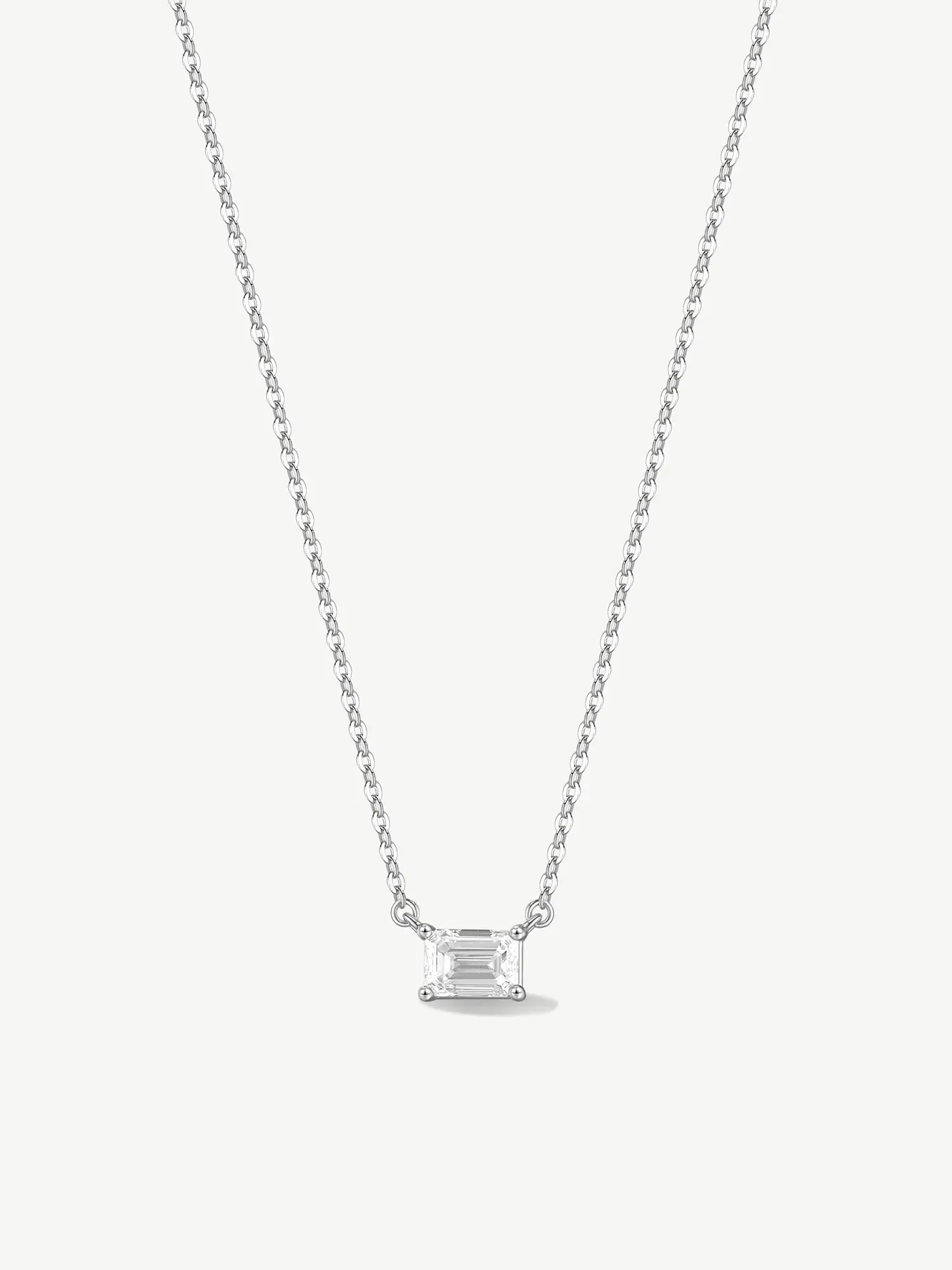 AGVANA Women's Minimalist Emerald Cut VS Lab-Grown Diamond Solitaire Pendant Necklace in Sterling Silver with Lobster Clasp - Birthday, Promise Gifts for Women