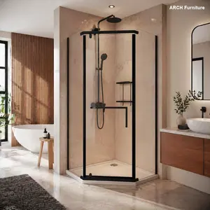 ARCH 36*36*72" Pivot shower door, with 1/4" (6MM) tempered glass, Frameless Neo-Angle Pivot Shower Enclosure in  for Bathroom Shower Door Matte black(NO INCLUDED Neo-Angle Shower Base )