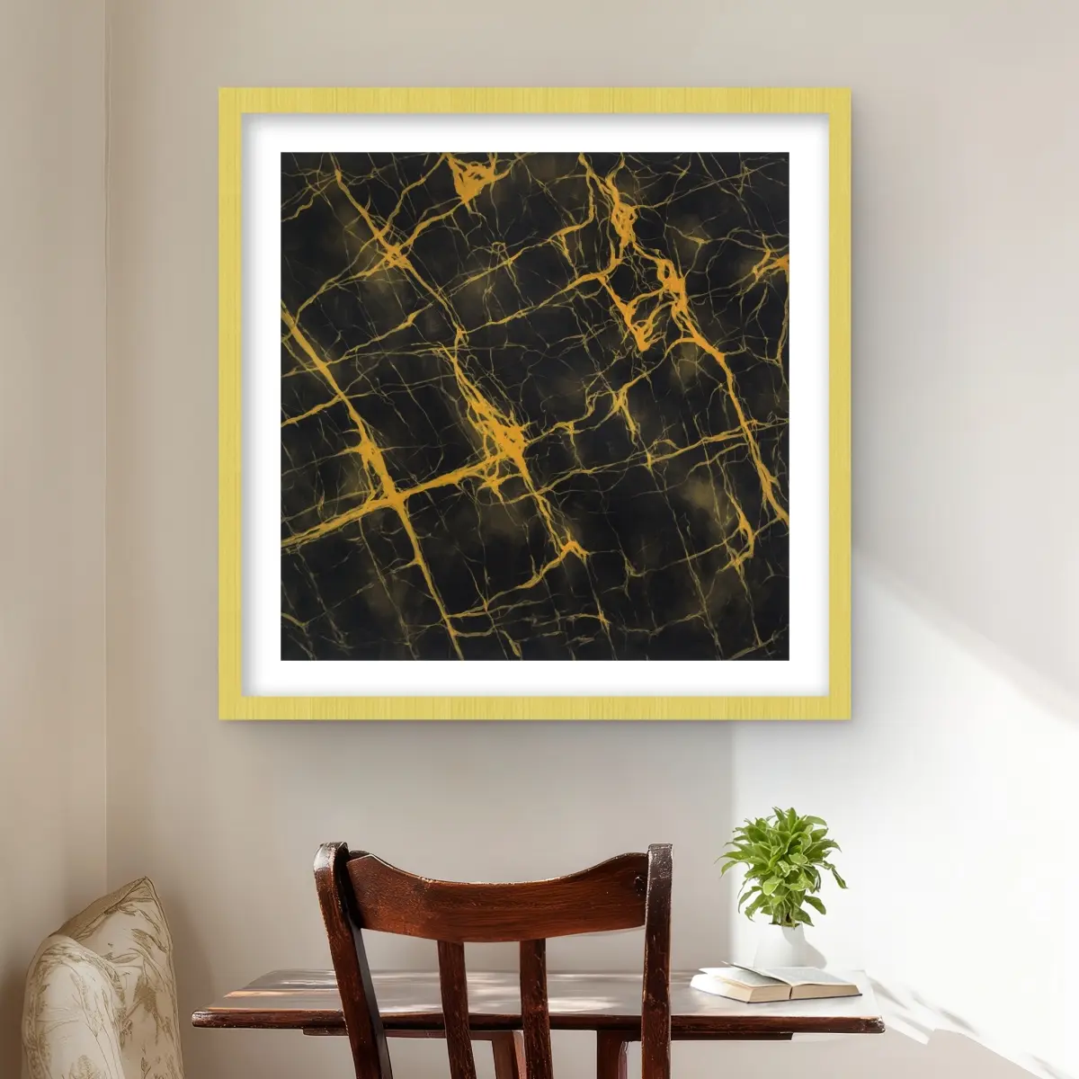 212 MAIN Contemporary Framed Wall Art - 24x24 in. Black & Gold Marble Print, Durable Decoration, Minimalist Luxurious Home Decor, Black and Gold Decor, C1FM2424O64QE4