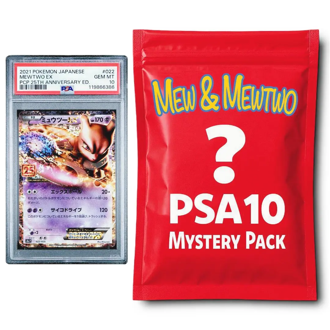 PSA 10 Graded Mew or Mewtwo PKM Non-Sports Trading Card Mystery Pack