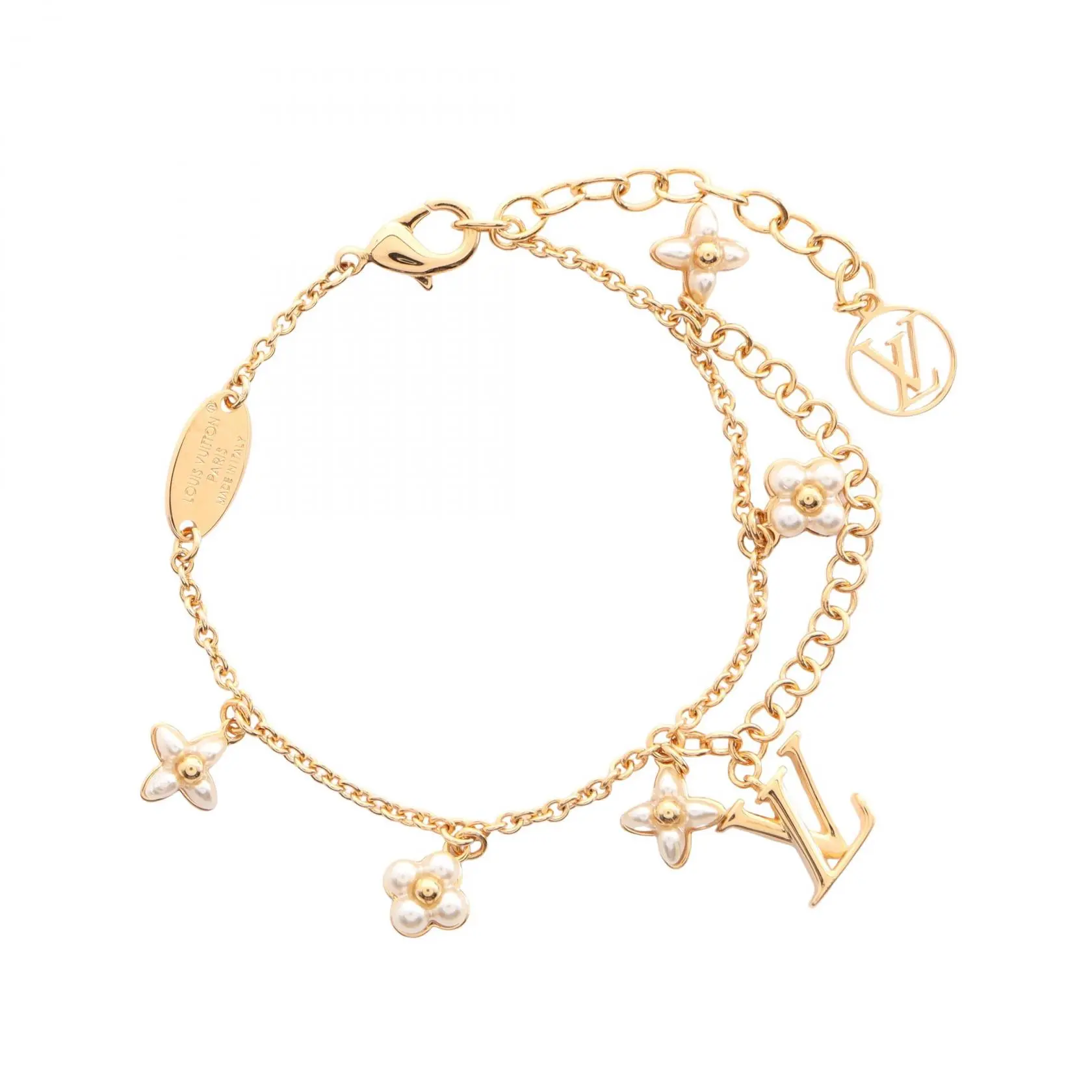 Pre-owned Louis Vuitton Gold-plated Small Leather Goods LV Floreagram Bracelet