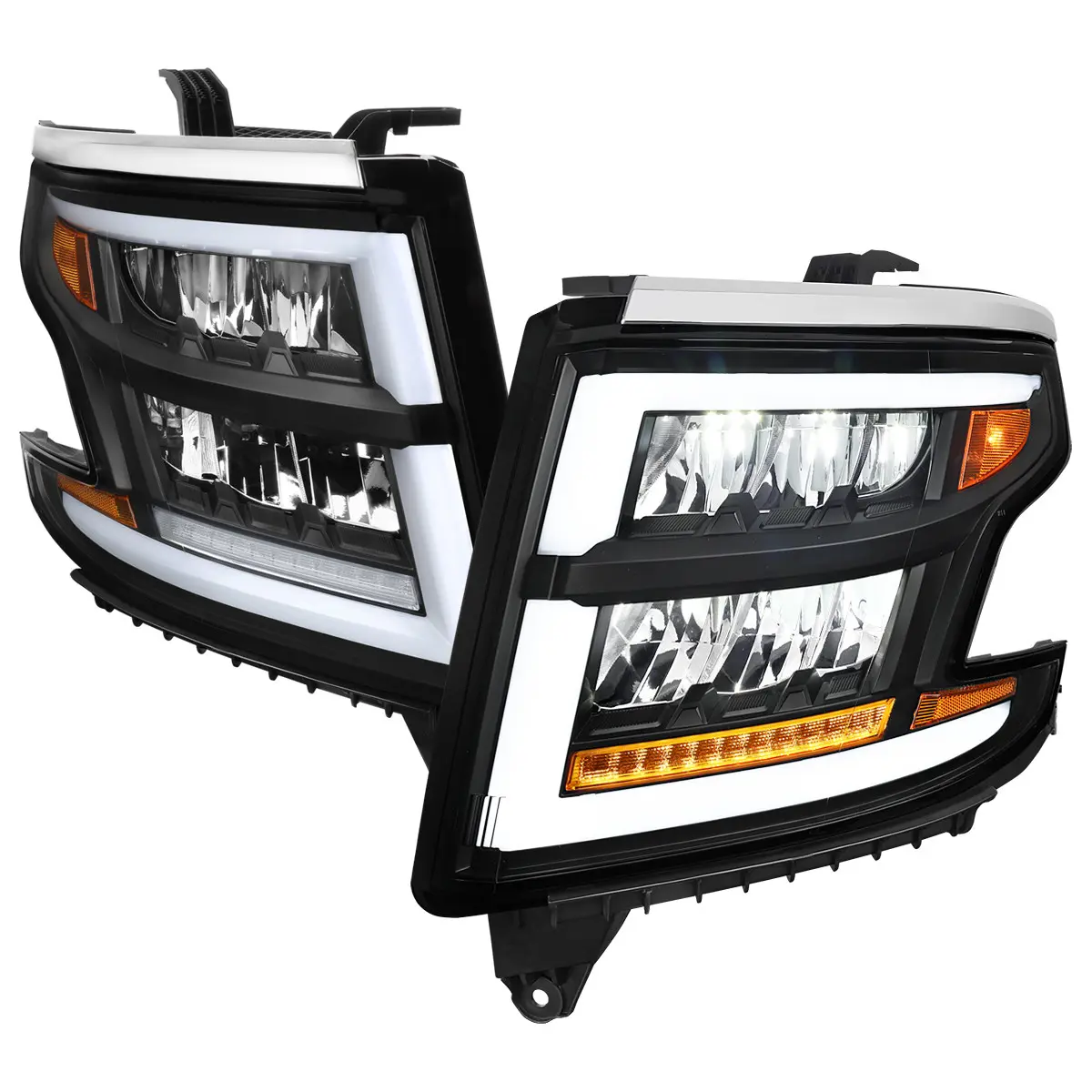 2015-2020 Chevrolet Tahoe Suburban Full LED DRL Sequential Headlights (Matte Black Housing / Clear Lens)