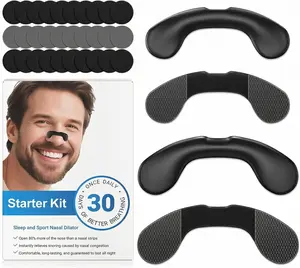 Non-Magnetic Nasal Dilator - Reusable Nose Strips for Nighttime and Sport Starter Kit - 2 Sizes for Custom Fit - 4 Nasal Bands and 60 Adhesive Patches for Airflow Support