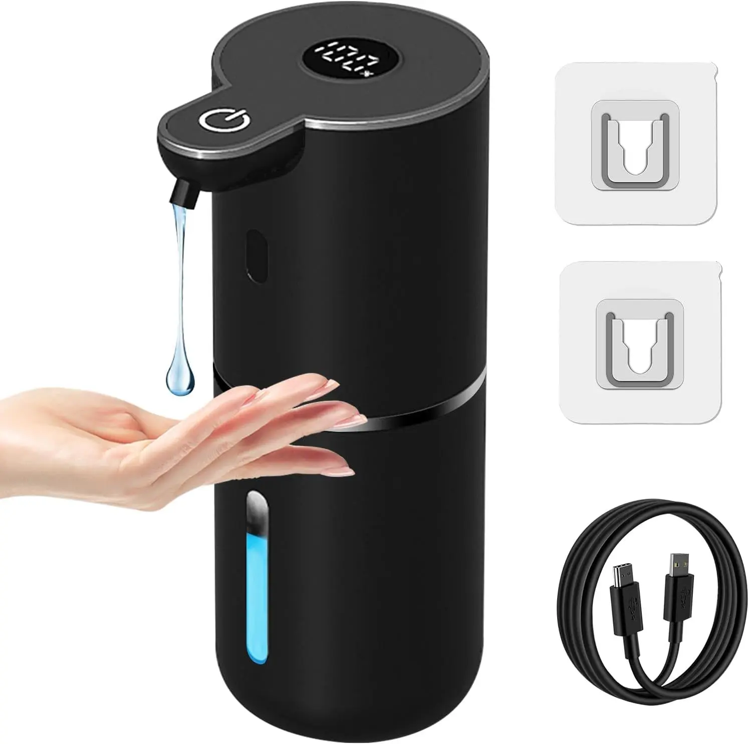 Automatic Liquid Soap Dispenser Touchless, USB Rechargeable Smart Hand Soap Dispenser, 6-Level Adjustable, 12.8oz/380mL Wall Mounted for Bathroom Kitchen Accessories Dish Soap-Black