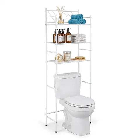 Home Zone Living Freestanding 3-Tier Over-the-Toilet Bathroom Storage Organizer - White, Home Supplies, Bathroom Organizing Accessories, Adjustable Leveling Feet, Lasting Stability, Convenient Vertical Storage