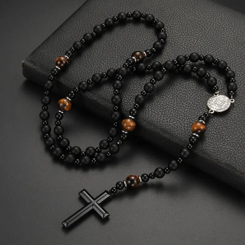 Handmade Beaded Cross Design Pendant Necklace, Faith Necklace, Fashion Accessory for Daily Wear & Special Occasions, Energy Healing Jewelry Gift, Beaded Pendant Necklaces