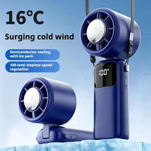 Summervibes 2026 Refrigeration Handheld Turbo Fan, 3600mAh Battery Operated, Up to 12 Working Hours, 199-Level Stepless Control with Digital Display, 5-in-1 Handheld/Neck/Desktop Cooling Fan for Travel, Dorm & Office, summervibes
