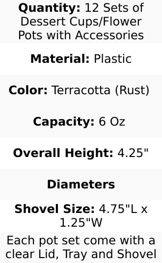 12-Pack Dessert Cups Succulent Planter Design Terracotta (Rust) - Plastic Serving Cups with Lids and Shovels 4"