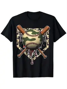 Baseball Style Ice Cream Drip Color Boy Pattern Camo Crop Top, Fashion Casual Wear, Ideal Gift for Sports Enthusiasts & Teens