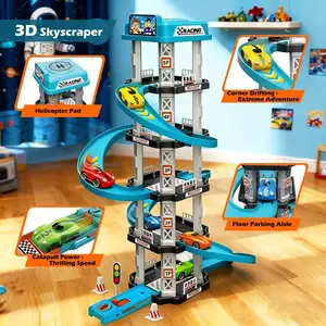 Five-Layer Parking Garage Track Set, Includes 2 Race Cars, Launcher, Curve Drift Lane, Helicopter Pad, DIY Puzzle Toy, Birthday Gift for Kids