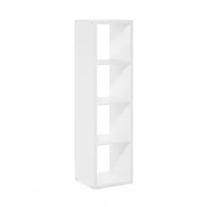 Contemporary Thick-Frame Reversible Cubes Composite Wood Open Back Bookcase, White Vertical Cubicles Shelf (4-Cube) - 14.57(d)x15.87(w)x57.95(h)in, 30 lbs per unit, 55 lbs total, for Living Room, Home Office