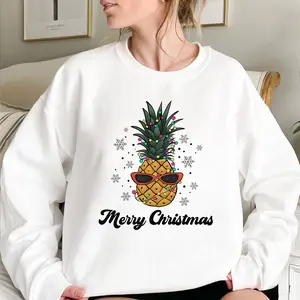 Cute Pineapple Christmas Sweatshirt, Merry Christmas Pineapple Shirt, Retro Pineapple Tee, Pineapple Lover Gift, Funny Tropical Xmas Shirts, Christmas Gifts for Women Men Kids Outfit, Pineapple Christmas Lights Graphic Long Sleeve Tee Shirts