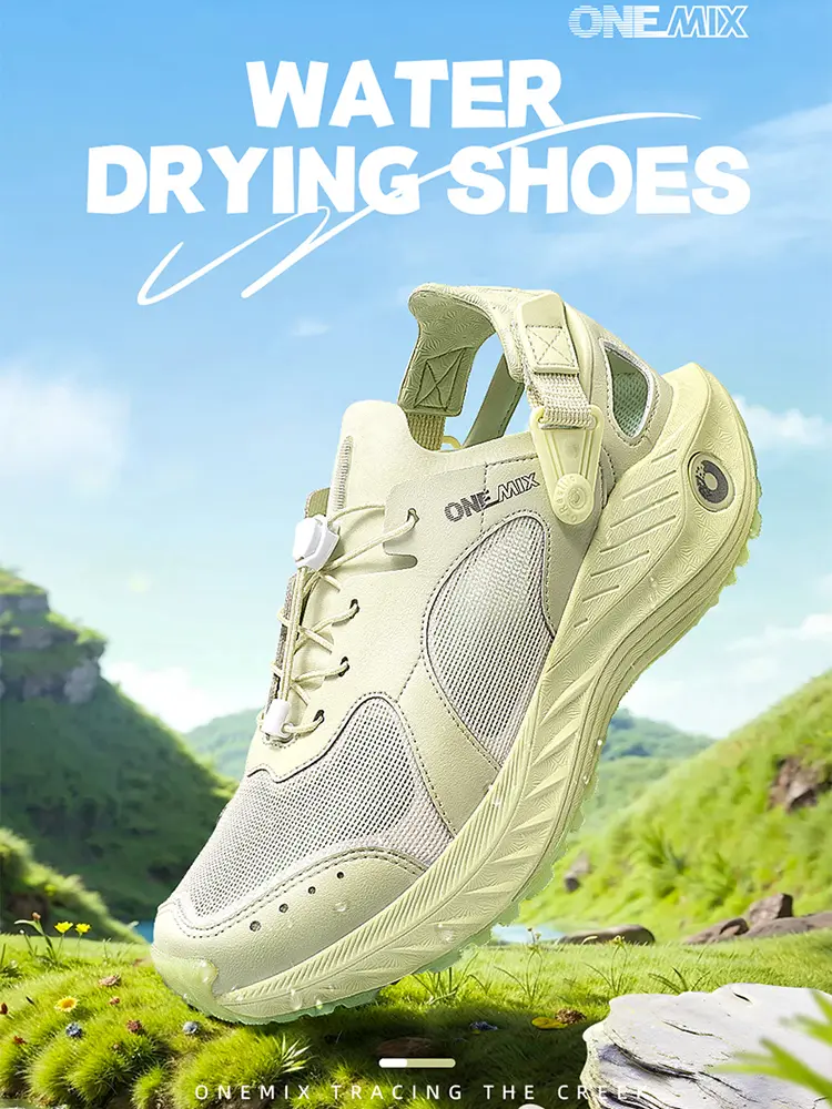 ONEMIX Men's Amphibious Water Shoes Wide - Closed Toe Hiking Sandals Summer Outdoor Non-Slip River Shoes Quick Drying Aqua Shoe