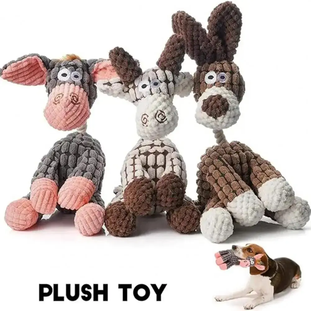 1pics Durable Cute Donkey-Shaped Plush Dog Toy, Interactive Chew-Resistant Squeak Toy for Small Medium Dogs, Perfect Gift for Pet Owners