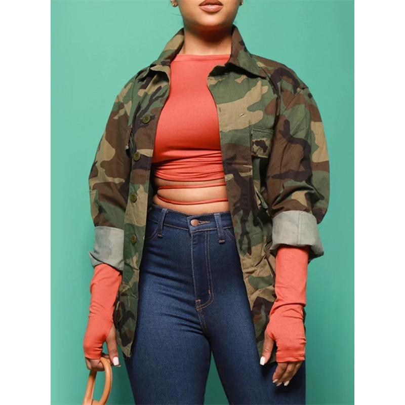 Women's jackets and windbreakers Camouflage Print Big Pocket Jacket 2024 Spring INS Clothing Long Sleeve Camo Trench Coat Casual Oversize Cardigan Top Outwear Light Womenswear Check Gamis