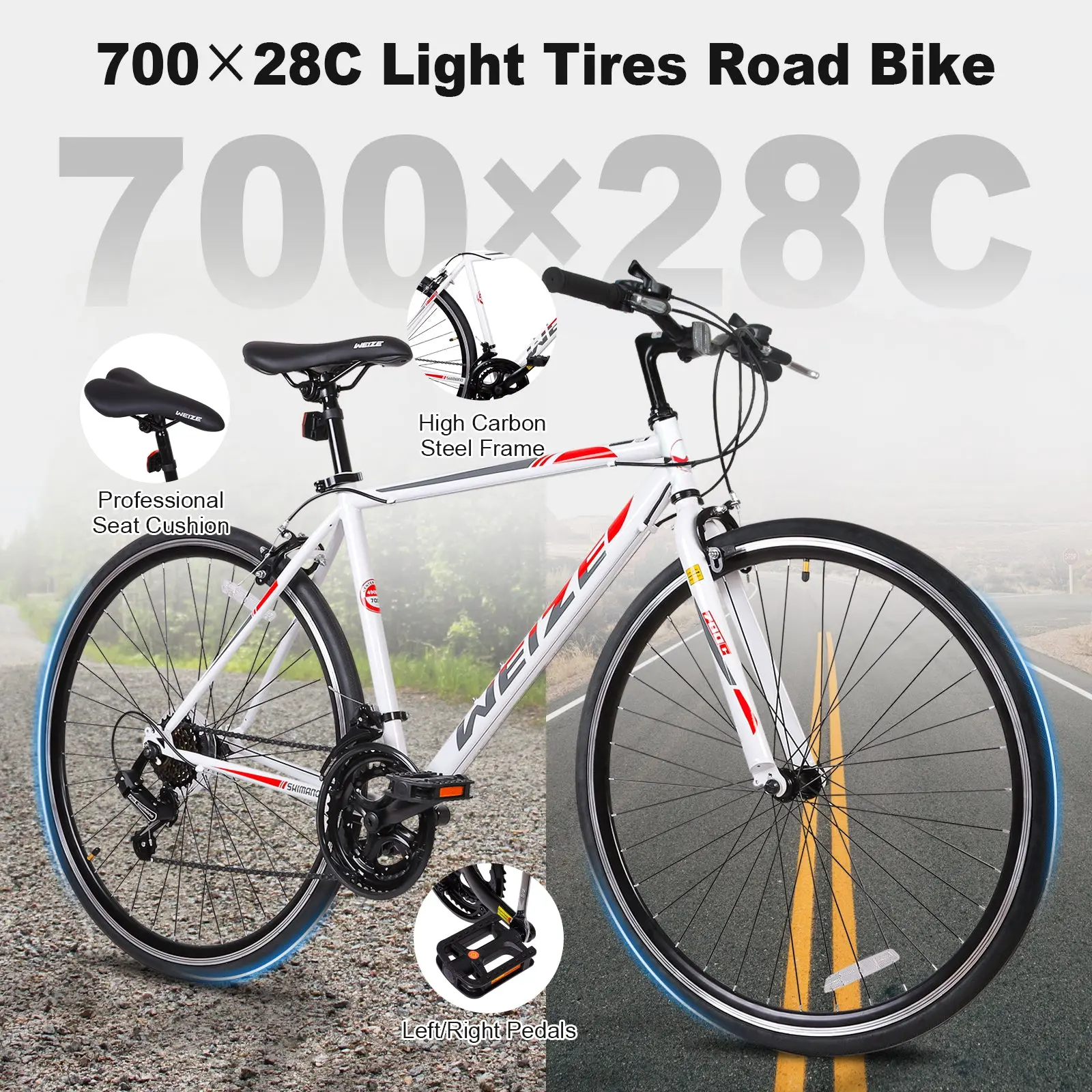 WEIZE 700C Hybrid Bike for Adults, 14 Speed Road Bike, City