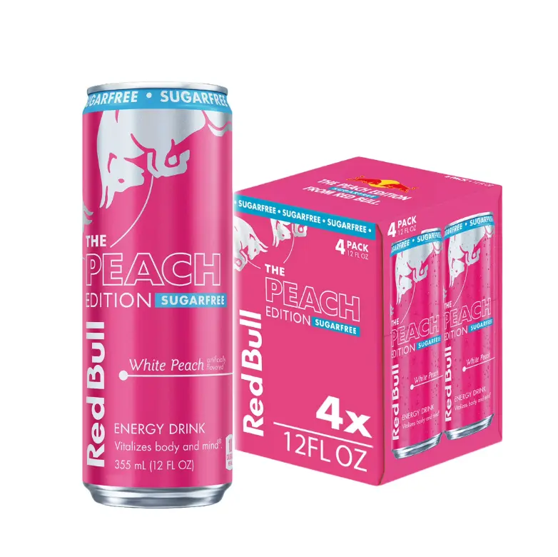 Red Bull Peach Edition Sugarfree Energy Drink, White Peach, 12 fl. oz., Pack of 4 cans