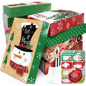 12 Large Christmas Gift Wrap Boxes bulk with Lids, 12 tissue paper and 80 Count Foil Christmas Tag Stickers for wrapping oversized Clothing (Robes, Sweater, Coat, Shirts) and Xmas Holiday Present