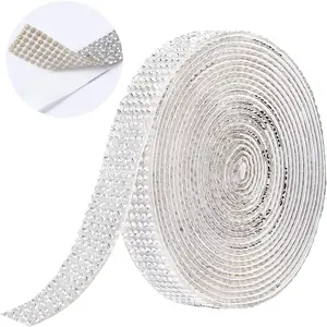 Self Adhesive  Rhinestone  Ribbon,Rhinestone Decorative Sticker with 2mm Rhinestones,   Sticker for  Decoration or DIY Crafts (, 0.51 Inch x 3Yards)