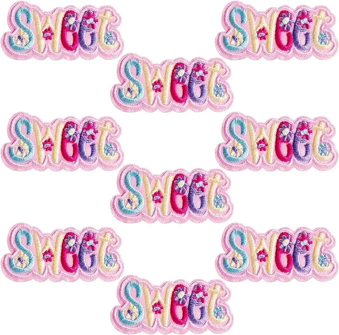 9 Pieces Pink Sweet Flower Embroidered Patch， Cute Iron on Patches for Girls Clothing Jackets Bags,DIY Sweet Embroidery Patches Sewing Craft Decoration
