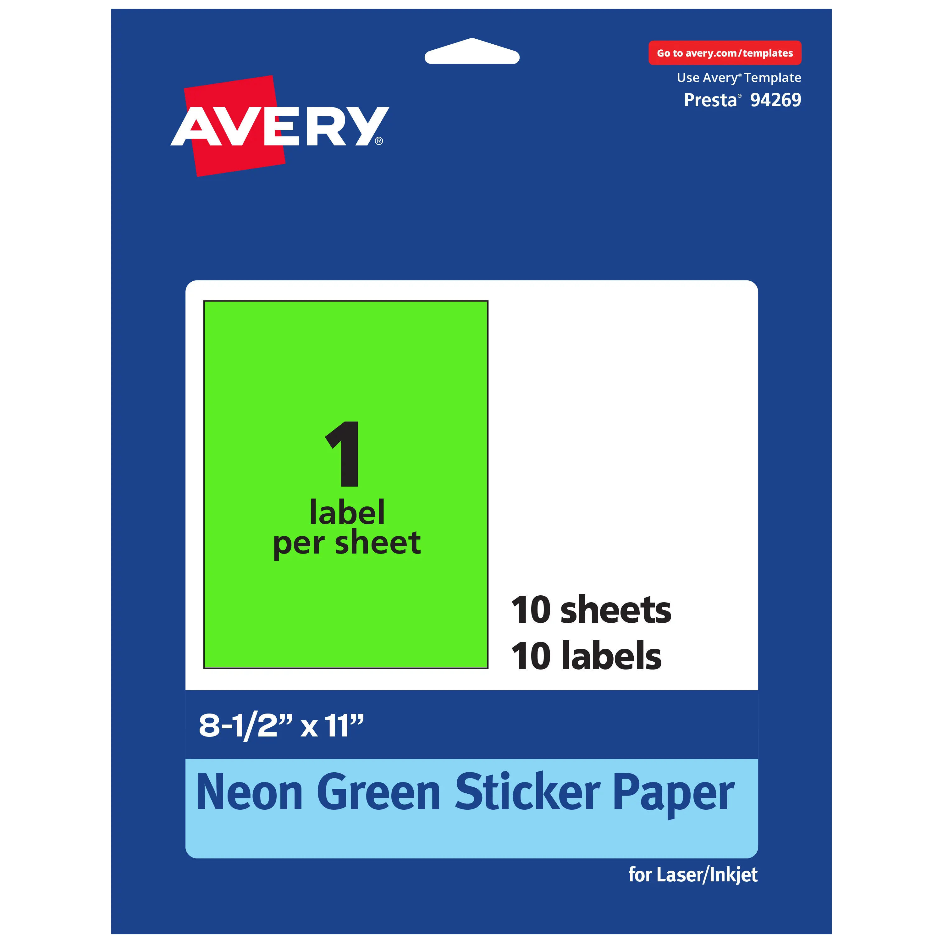 Avery Neon Green Sticker Paper, 8.5" x 11" Rectangle