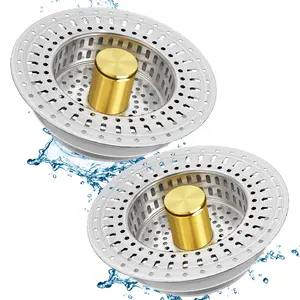 2PCS Upgraded 3-in-1 Kitchen Sink Drain Filter Stainless Steel Stopper with Anti-Clogging Odor-Filtering Food Catch Basket