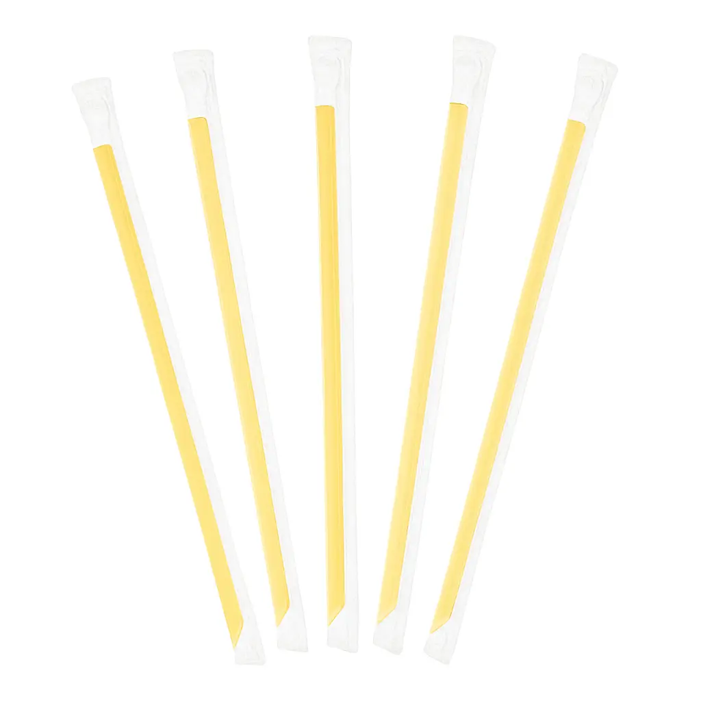CCF Individually Wrapped PP Plastic Drink Straws - Yellow L9" 6MM Diameter - 2500 Pieces/Case