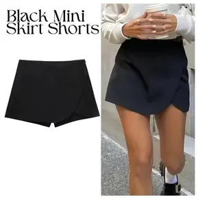 Black Mini Skirt Shorts Woman Fashion Asymmetric Skort