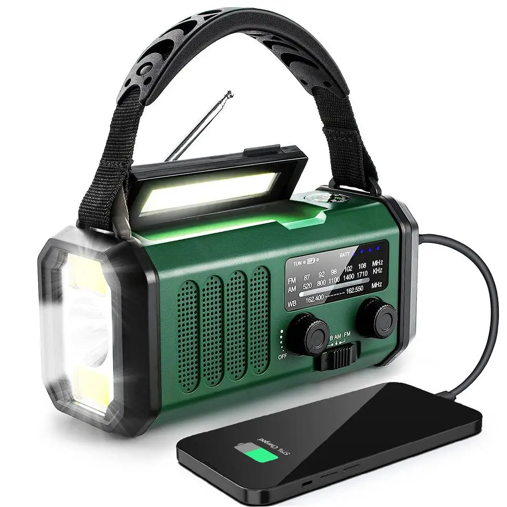 Solar Emergency Radio, 10000mAh Hand Crank Radio, NOAA AM FM Weather Radio with Flashlight & Reading Lighting Lamp, Phone Charger for Emergency