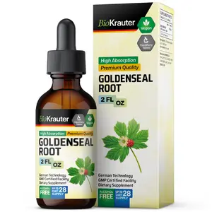 BioKrauter Goldenseal Root Tincture 2 FL.Oz. Bottle Organic Supplement for Respiratory Wellness High Absorption Premium Quality Vegan Healthcare
