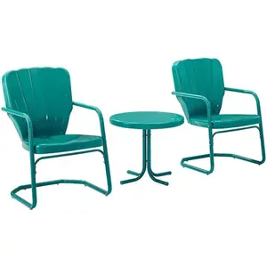 Crosley Furniture Ridgeland 3-Piece Outdoor Chair and Side Table Set, Retro Metal Bistro Patio Sets for Deck, Turquoise Crosley Furniture
