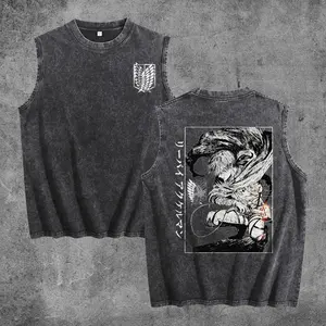 Vintage Washed Attack on Titan Tank Top – Levi Ackerman Graphic, Scout Regiment Logo, Distressed Sleeveless Anime Shirt, Streetwear Unisex