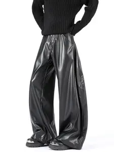Men's Straight Leg Leather Pants, Loose Comfortable Long Trousers, Versatile Single Piece, Casual Fashion