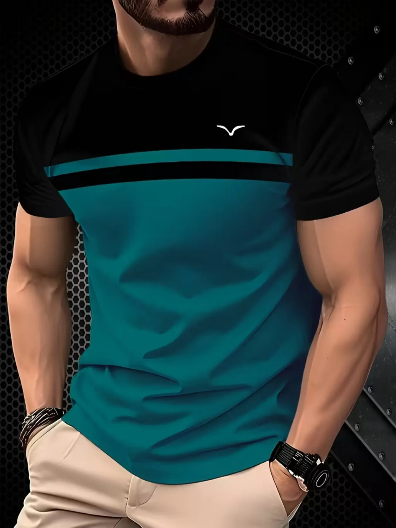 Men's Casual Classic Streetwear Colorblock T-Shirt, Menswear, Short Sleeve Round Neck, 3D Printing, Lightweight Polyester Fabric, Fashion Blue Stripes, Striped, All Seasons