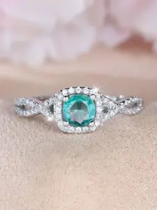 S925 Silver Color Ring with Light Cubic Zirconia, Intertwined Design Artificial Zircon Ring for Elegant Fashion, Ocean-inspired Jewelry Gift in Box, Engagement Rings, Unique Rings, Aquamarine Ring