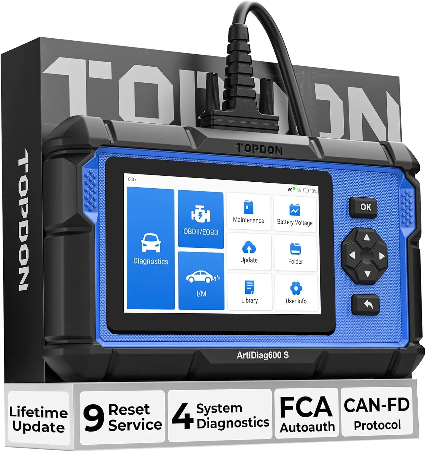 TOPDON AD600S Car Vehicle OBD2 Scanner, Diagnostic Tool, ABS SRS Transmission Engine Code Reader, 9 Reset Services Scan Tool, Oil/Brake/BMS/SAS/DPF/TP