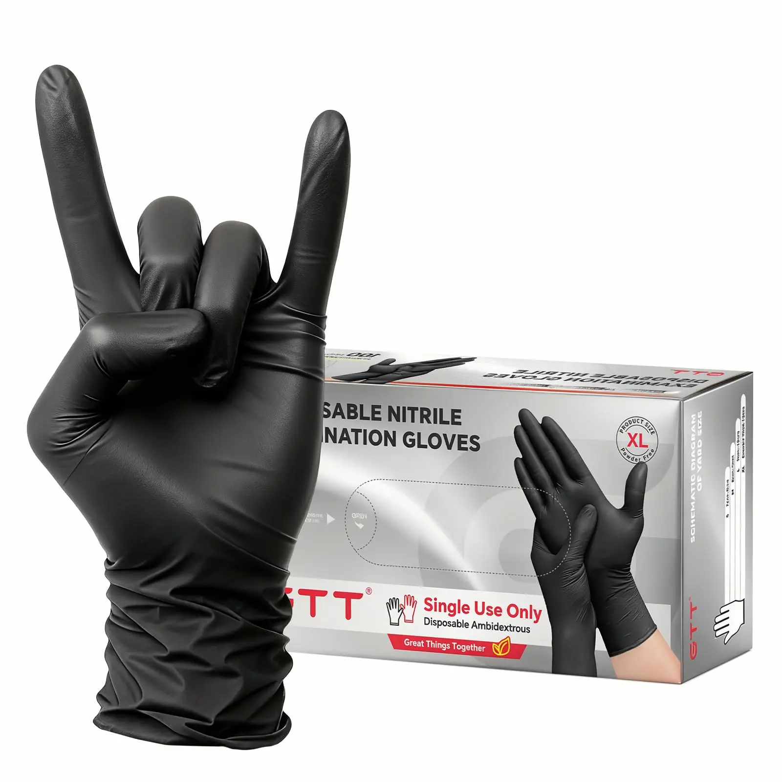 GTT Women's 6 Mil Thick Powder-Free Nitrile Exam Gloves, Latex-Free Durable Chemical-Resistant Dust-Proof Food Grade Large Disposable Gloves for Medical Use, Cleaning, Mechanical Workshop Tasks with Oil-Heat Resistance & Comfort