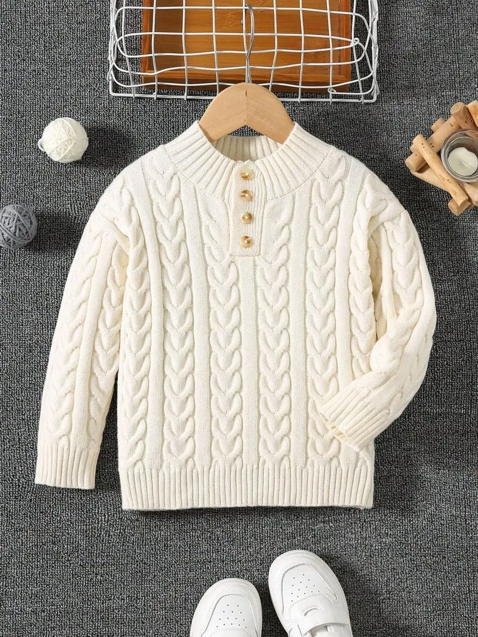 Kids clothing boys - Boys White Cable Knit Sweater, Half-Zip Stand Collar Long Sleeve Pullover for School Uniform kids stuff boys clothing cute clothes set kid stuff for boys boy gifts