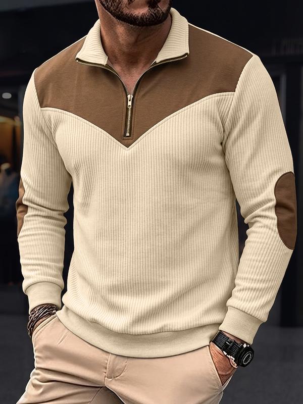 Men's Long Sleeve Polo Shirt Quarter Zip Standing Collar Color Block Casual Top, Streetwear Daily Sports Outdoor Shirt, Halloween Gift