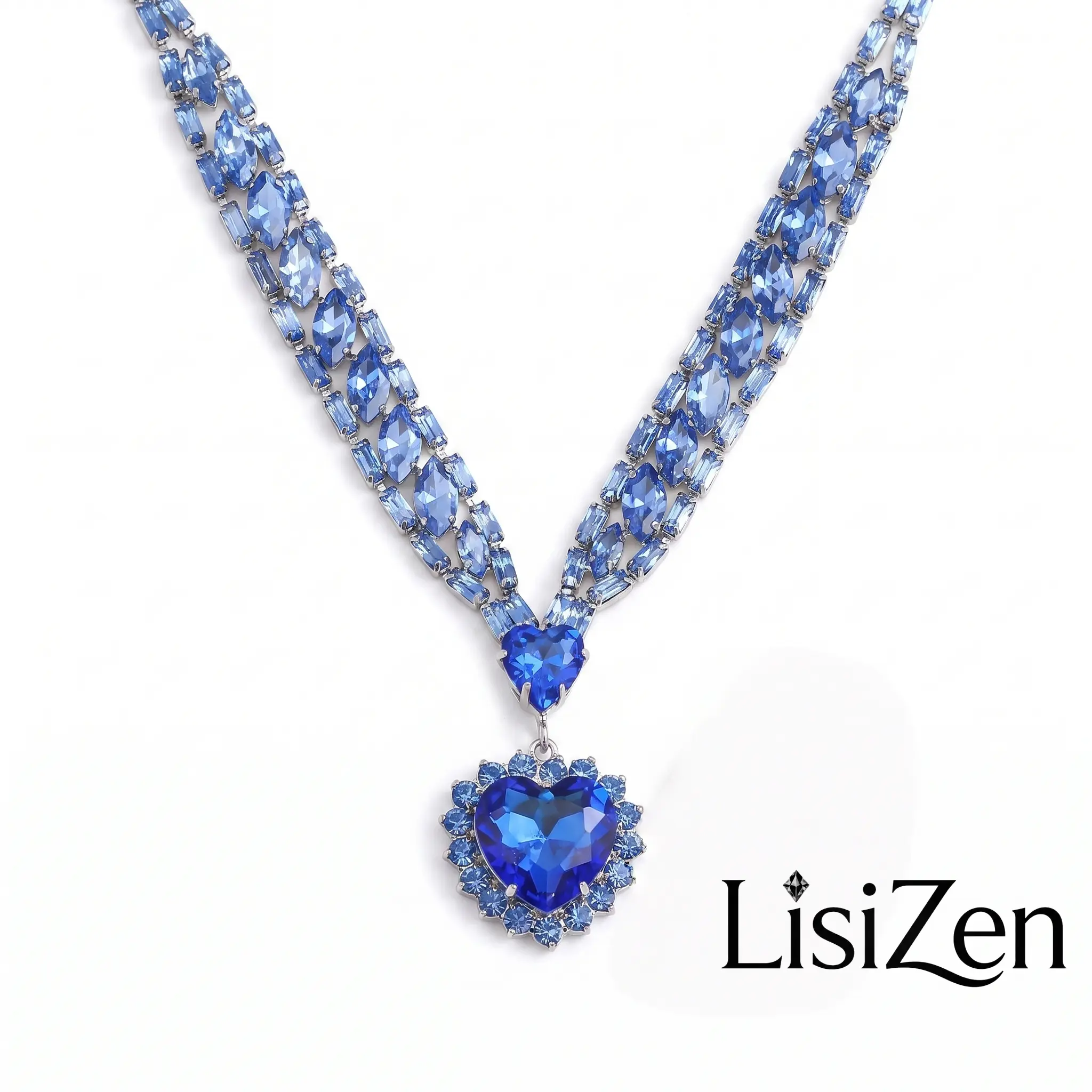 LisiZen Alloy-Plated Minimalist Heart Unisex Jewelry Set - Lightweight Dazzling Ocean Heart Rhinestones Earrings & Necklace, Elegant Bridal Wedding Jewelry for Banquet Evening Wear, Cross-Border Hot Sale DZXL4372