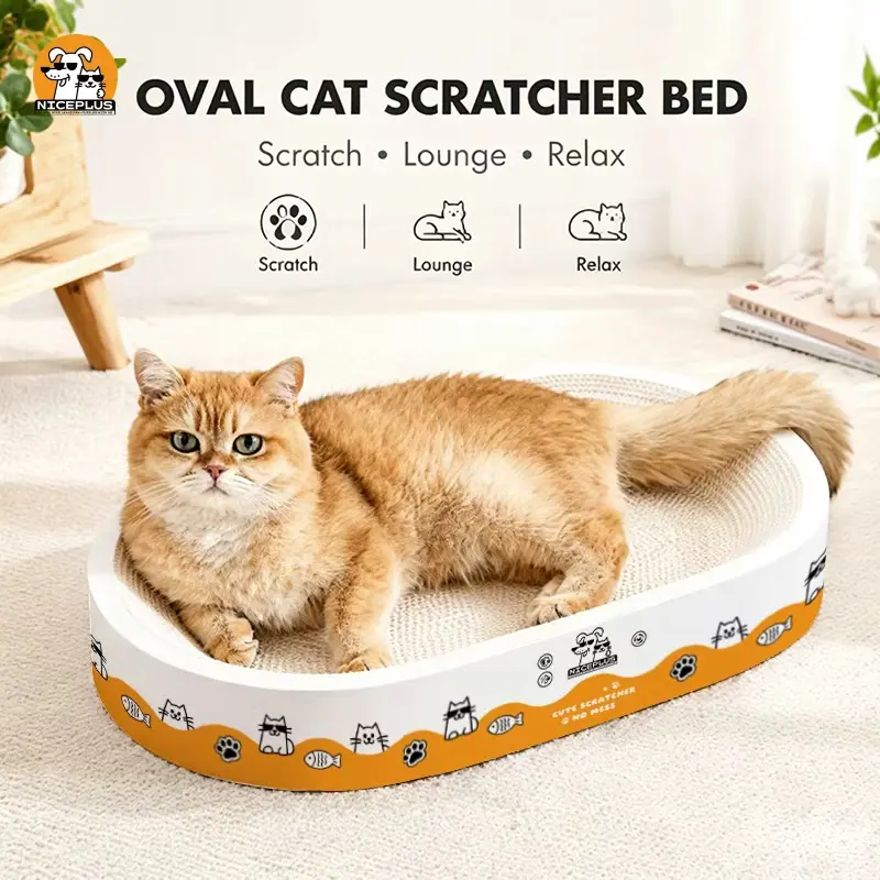 NICEPLUS 2-in-1 Cartoon Cat Scratcher Bed, Play & Rest Design, Wear-Resistant Corrugated Paper, Anti-Overturning, Eco-Friendly Safe for Cats, summerwins