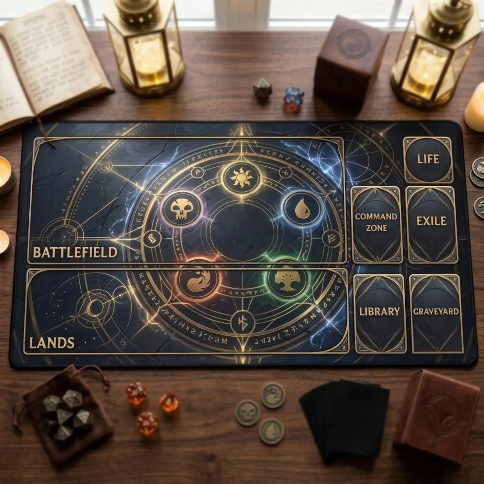 MTG Mousepad Playmat Magic The Gathering Zones, Trading Card Games Mat Large Mana Symbols Gaming Desk Mat TCG Player